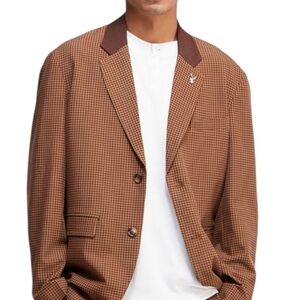 PLAYBOY Houndstooth Brown Sport Coat Blazer Notched Lapel By Pacsun